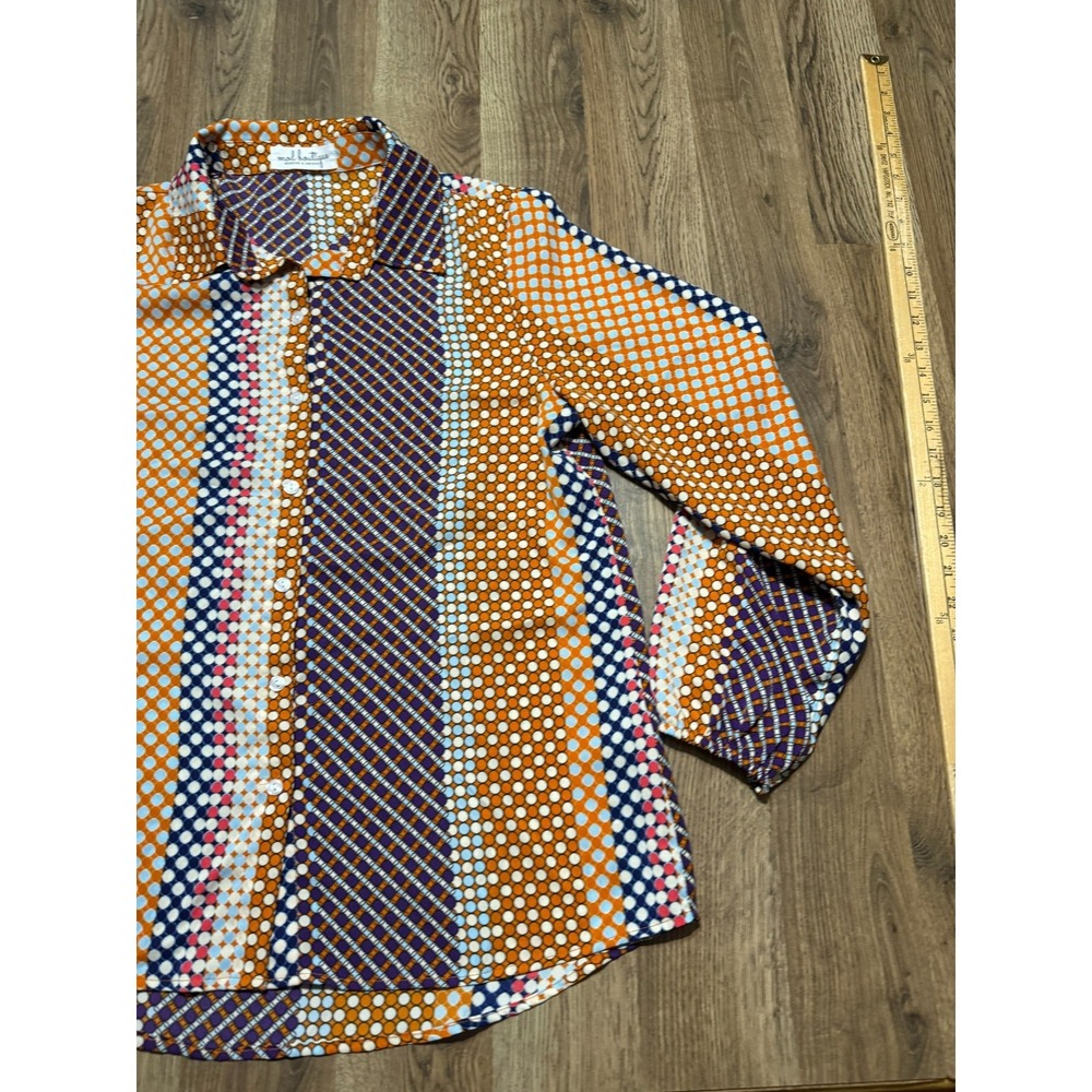 Mad Boutique Shirt Womens XL Orange Purple Black Blue Long Sleeve Button Up - Picture 4 of 10
